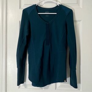 REI Women’s Co-op Waffle Knit Henley Azurite Blue Marine Hiking Outdoors Size S